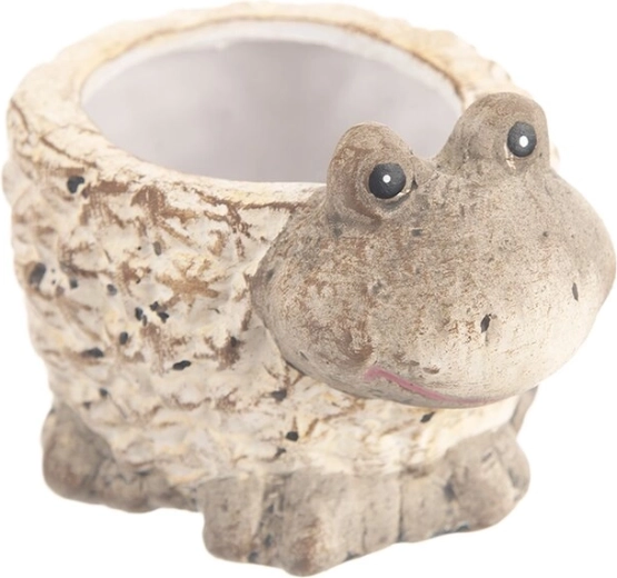 Polyresin pebble-effect planter with frog, brown