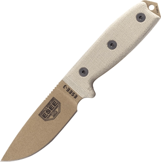 Outdoor-mes ESEE 3 Dark Earth met micarta handgreep en schede
