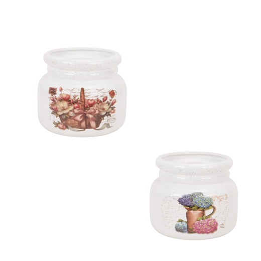 Witte keramische bloempot-omhulsel 20 × 20 × 16,5 cm (mix van motieven)