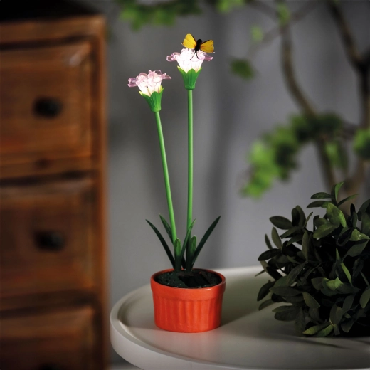 Lilla solcelleblomst med 10 varmhvide LED'er