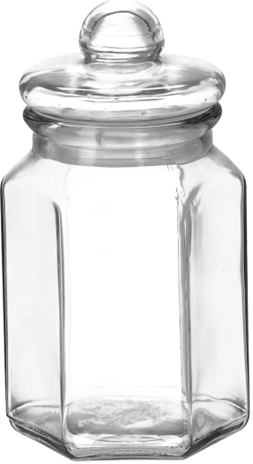 Glass jar 850 ml, hexagonal, with a glass lid