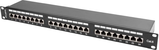 Patch panel 24 porte 1U Cat6, nero, schermato
