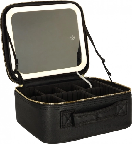 Travel makeup case with LED mirror, black