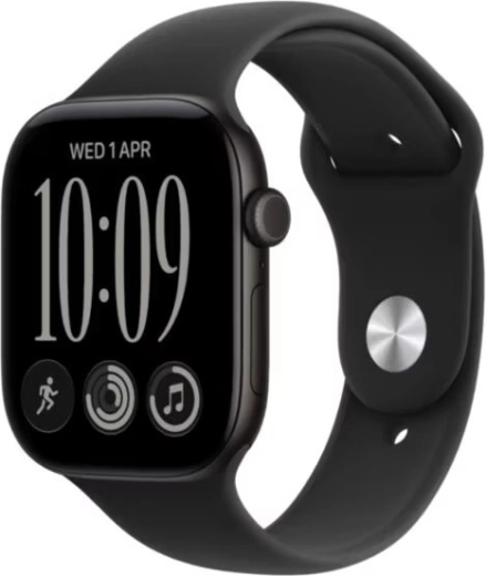 Apple Watch Series 12 GPS 46 mm s černým hliníkovým pouzdrem a černým sportovním řemínkem M/L