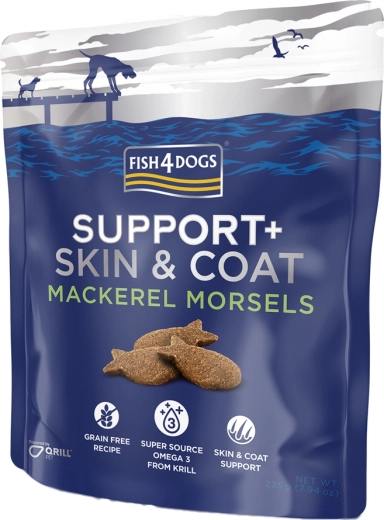 Fish4Dogs snack per cani Support+ pelo e pelle sgombro 225 g