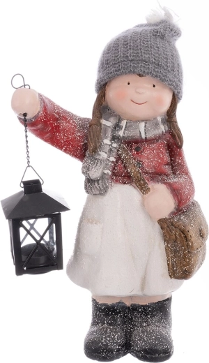 Décoration de Noël : fillette avec lanterne en polyrésine 39 cm