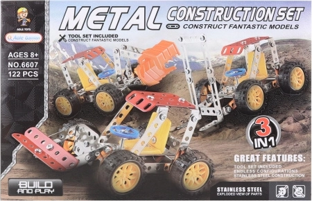 Metal Screw Construction Kit – 3 Construction Machines, 122 Pieces