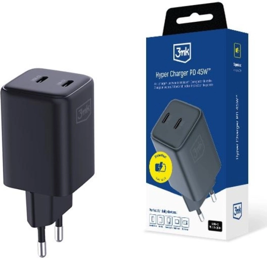 3mk Hyper Charger GaN Netzladegerät 45 W mit 2 USB-C schwarz