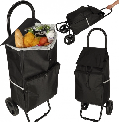 Black shopping cart with wheels and frame