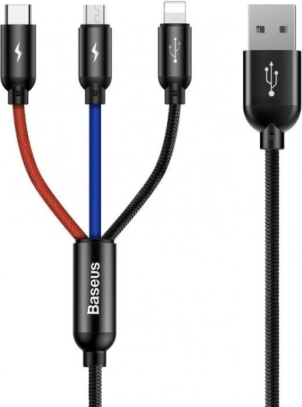 Baseus 3-in-1 cable USB-C / Lightning / Micro USB, 3.5 A, 0.3 m, black