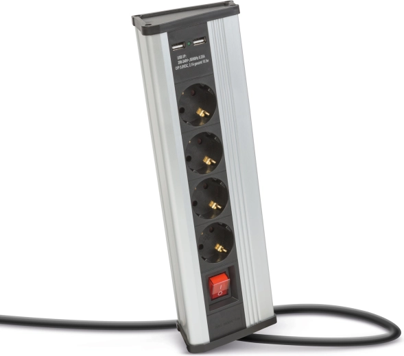 Multipresa angolare con interruttore, 4 prese e porte USB