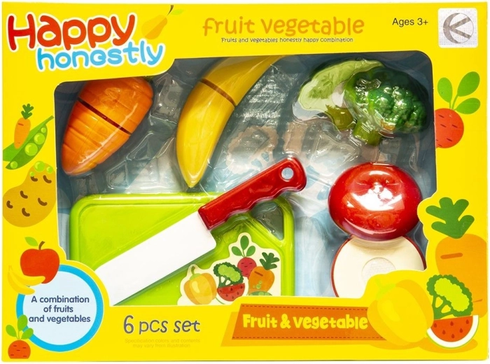 Ensemble de fruits et légumes à découper avec planche et couteau - 1 pièce
