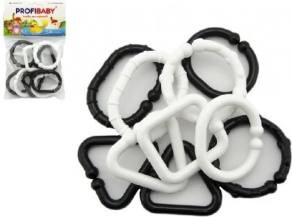Plastic black-and-white shapes – baby chain, 10 pcs