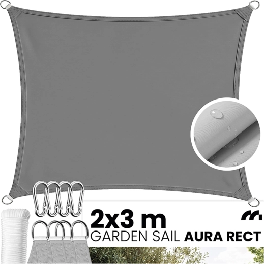 AURA pravokutna vrtna sjenila-plachta 2 × 3 m siva