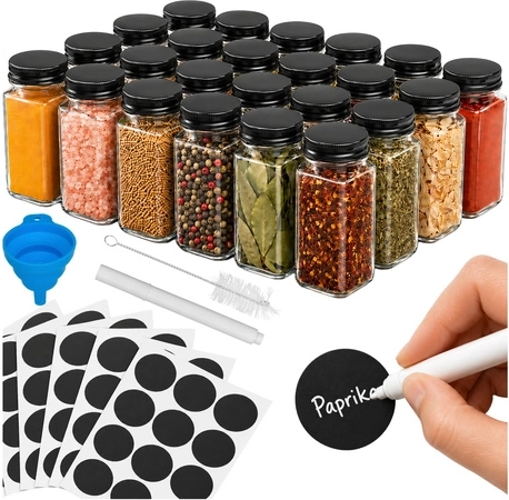 Set Ruhhy di barattoli in vetro per spezie 24 pz (120 ml) con etichette