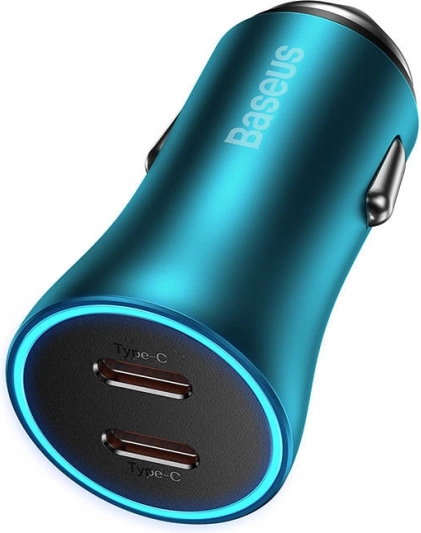 BASEUS Golden Contactor Pro Car Charger, 2× USB‑C, 40 W, Blue