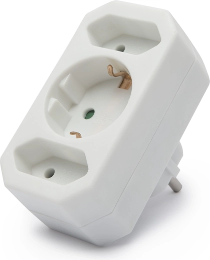 1+2 socket power splitter with grounding