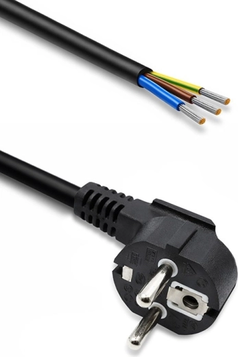 Cavo di alimentazione con spina Schuko CEE 7/7 inclinata, conduttori spelati e stagnati, 3×1,0 mm², 1,8 m