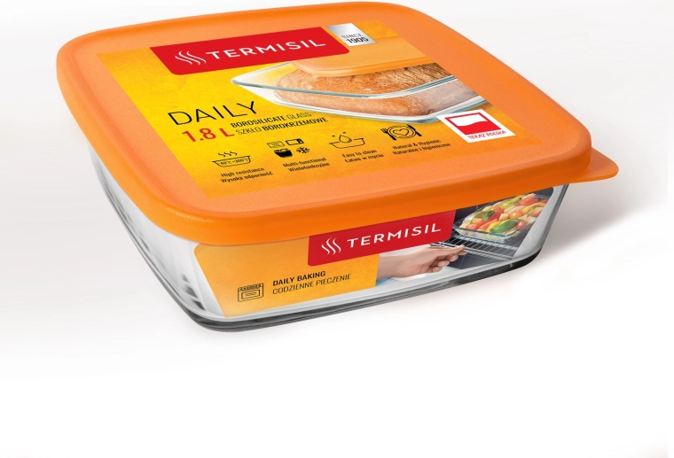 Boîte de rangement en plastique 1,8 l avec couvercle orange