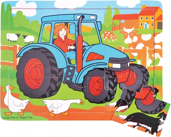 Lesene puzzle traktor 9 kosov Bigjigs Toys