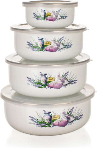 Set di ciotole smaltate con coperchi Lavender, 8 pezzi