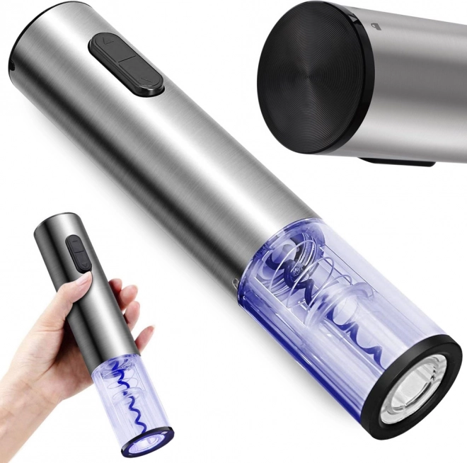 Electric wine opener with corkscrew and LED light