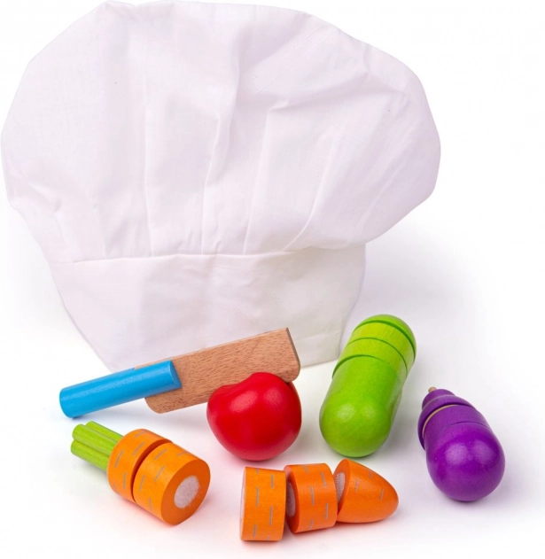 verdure di legno da tagliare con cappello BIGJIGS TOYS