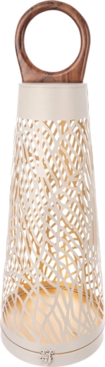 Bougeoir Cone en finition beige et dorée avec élément en bois – 67 cm
