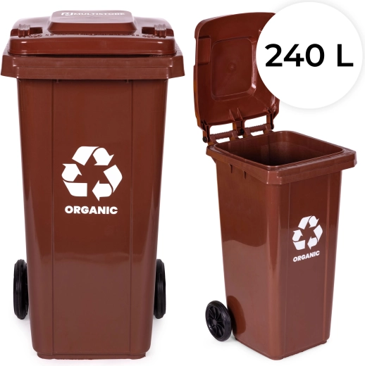 Poubelle 240 l pour biodéchets (marron) avec roues en caoutchouc