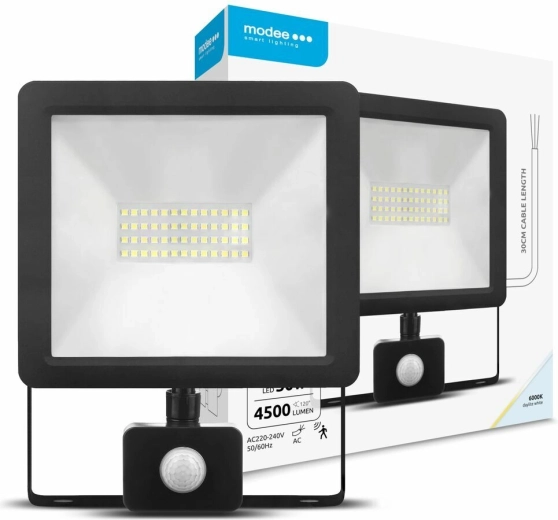 LED Floodlight with Motion Sensor 50 W, 120°, 6000 K, 4500 lm – Modee Lighting A2 Series