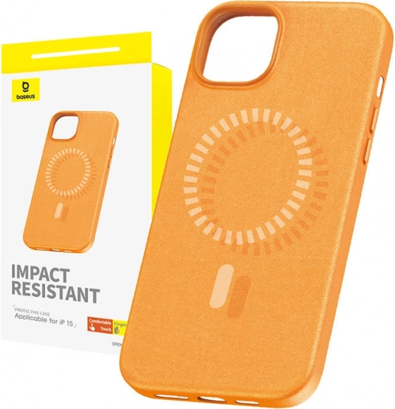 Magnetické pouzdro Baseus Fauxther pro iPhone 15, oranžové