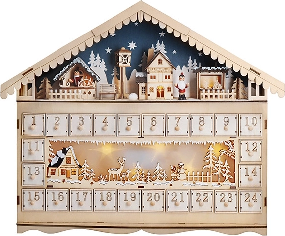 Solight LED-Adventskalender in Form einer Berghütte, 10× LED, 50 × 40 cm
