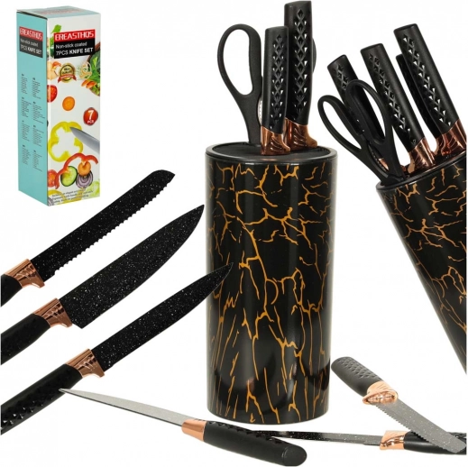 Set of Kitchen Knives and Scissors with Marble Stand