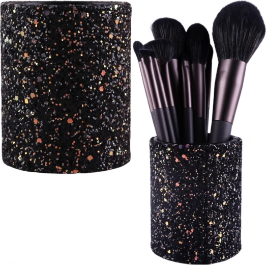 Cup for Brushes and Accessories with Black Glitter