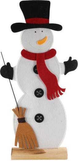 Felt Snowman Figurine 32 cm on Wooden Base