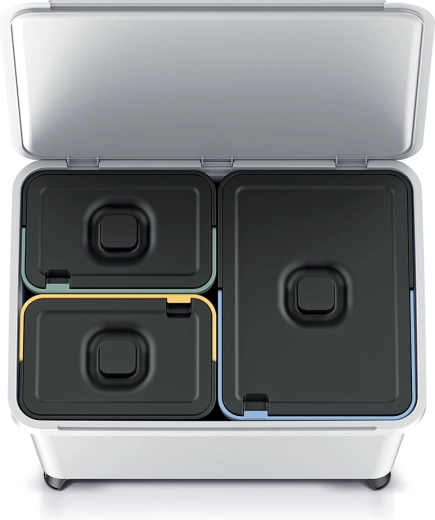 Three removable containers with color coding