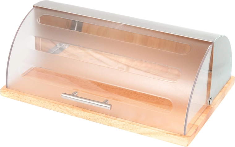 Portapane GRANDE con base in legno e coperchio in acciaio inox, 39 × 28,5 × 15 cm