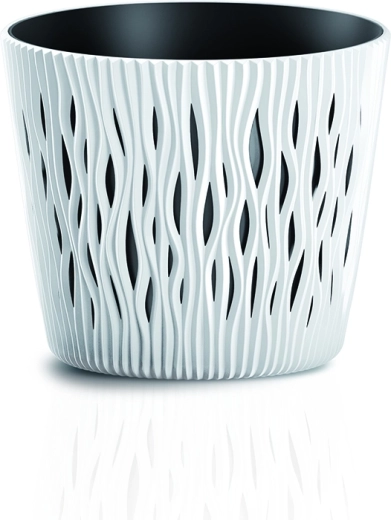 Cache-pot Sandy round avec insert blanc 12,8 cm