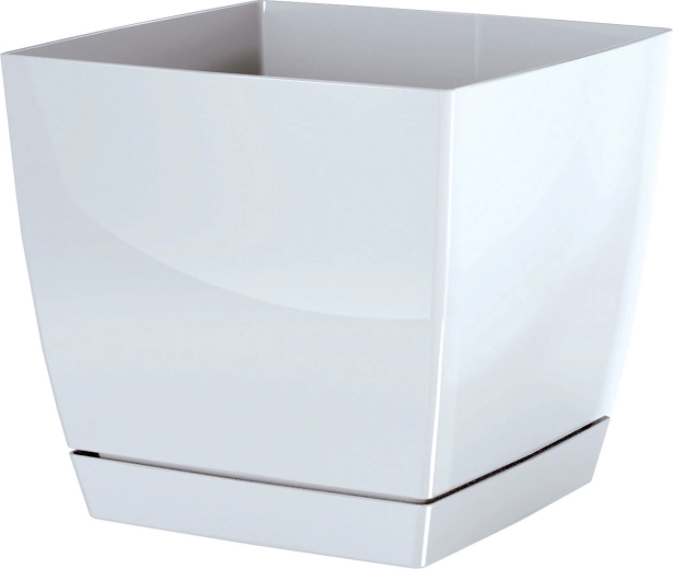 Vaso Coubi Square con sottovaso 10 cm bianco