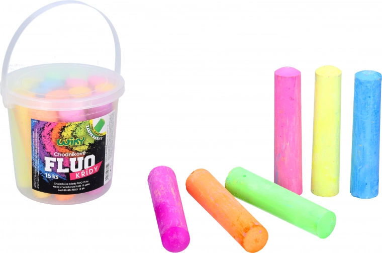 FLUO sidewalk chalk in a bucket, 15 pcs