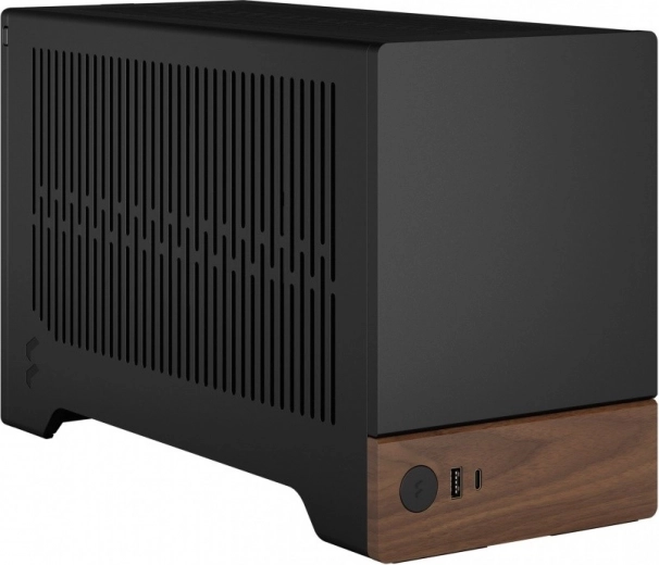 Elegante case per computer nero con base in legno