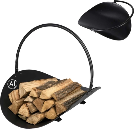 Portable metal fireplace log basket with handle - 1 piece