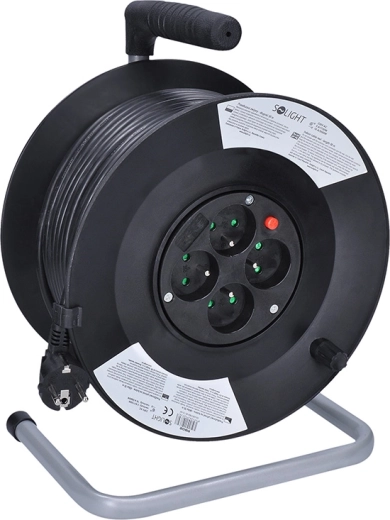 Prolunga Solight avvolgibile con 4 prese, 50 m, cavo nero