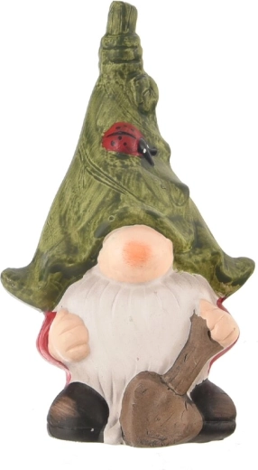 Gnomo in ceramica con paletta verde 18 cm