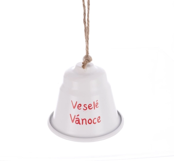 Metall-Weihnachtsglöckchen „Frohe Weihnachten“ weiß 7 cm