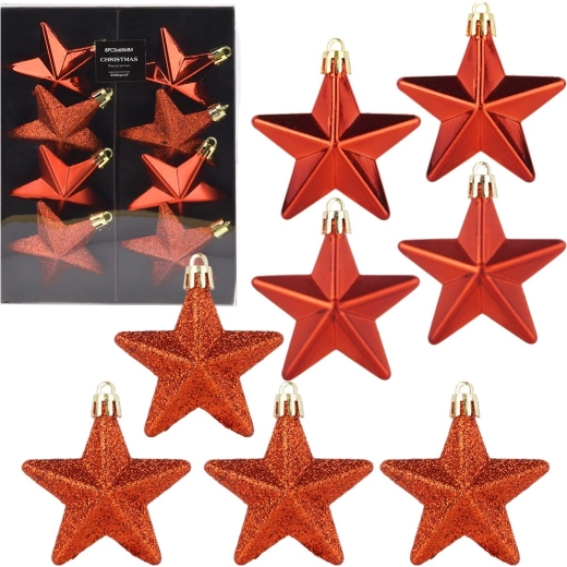 Nerazbitni božični okraski zvezdice rdeče 6,5 cm, 8 kos