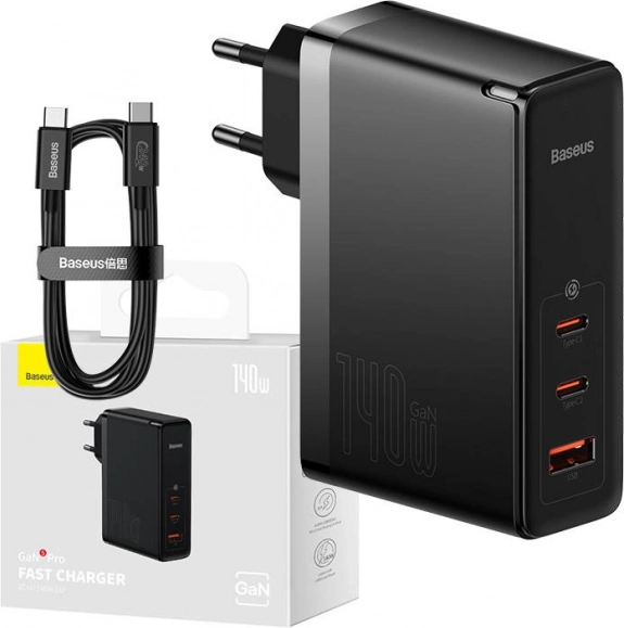 Wall Charger Baseus with USB-C and USB Ports, 140 W Black