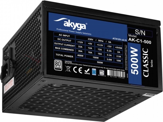 Alimentatore Akyga ATX 500 W Classic 80 PLUS