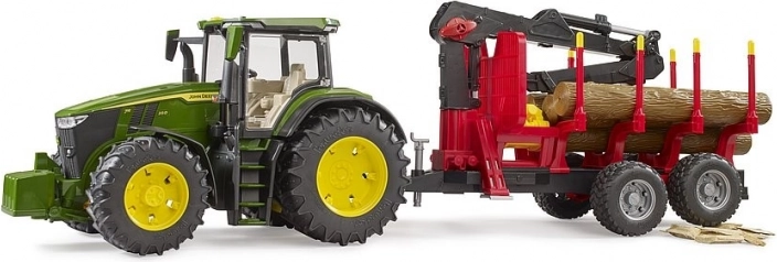 Trattore Bruder John Deere con rimorchio posteriore e tronchi