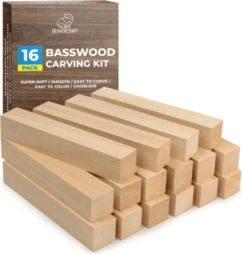 BeaverCraft set de blocs en bois de tilleul pour sculpture sur bois – 16 pcs